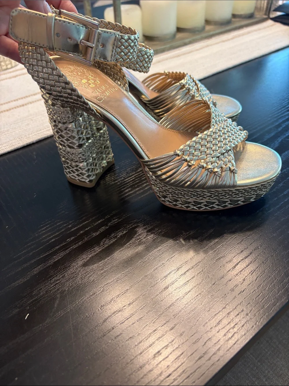 Vince Camuto Gold Braided Platform Ankle-Strap Sandal